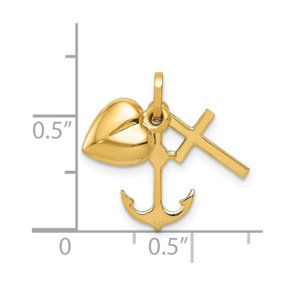 14k Yellow Gold Hollow Faith, Hope and Charity Triple Charm, 7-8mm - Picture 5 of 6